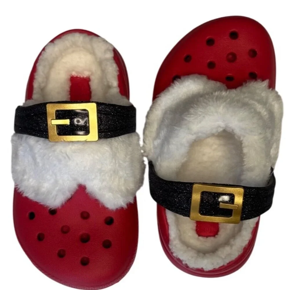 Crocs Classic Lined Santa Clogs Red Toddler Size 9 Kids Christmas Shoes